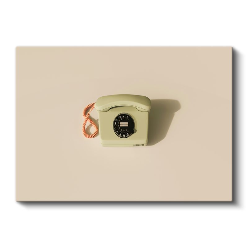 Duvar Tipi Çevirmeli Telefon - Krem Tonlu Nostaljik İletişim Kanvas Tablo
