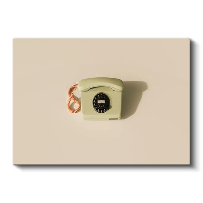 Duvar Tipi Çevirmeli Telefon - Krem Tonlu Nostaljik İletişim Kanvas Tablo