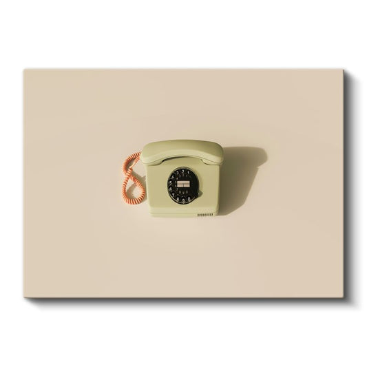 Duvar Tipi Çevirmeli Telefon - Krem Tonlu Nostaljik İletişim Kanvas Tablo