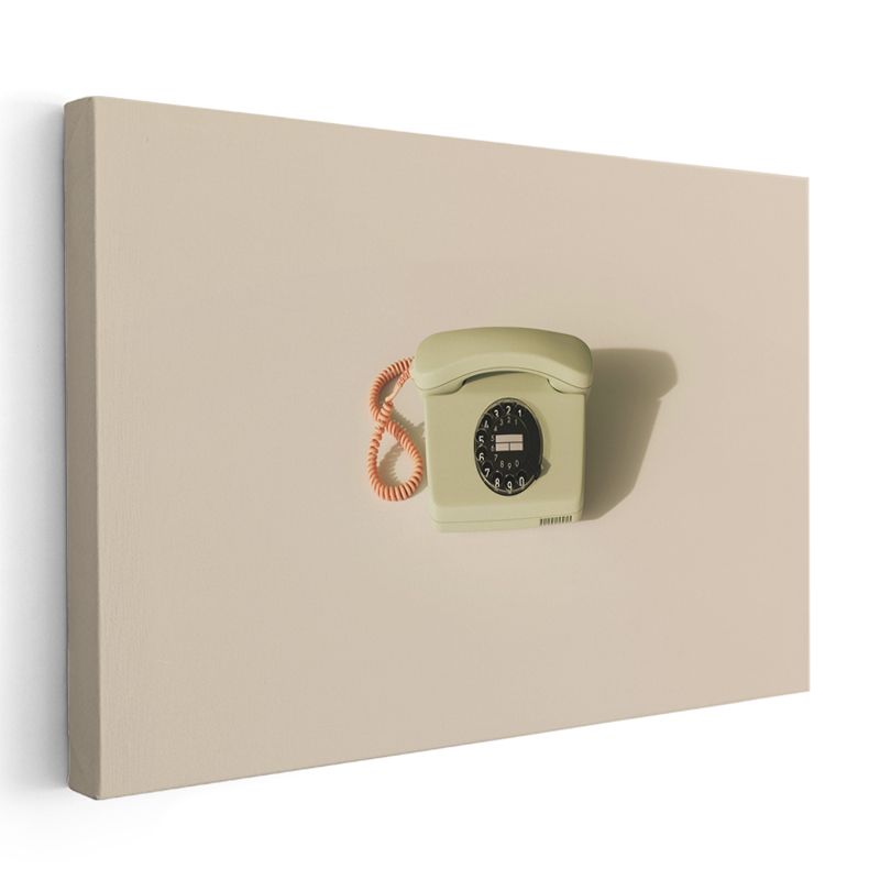 Duvar Tipi Çevirmeli Telefon - Krem Tonlu Nostaljik İletişim Kanvas Tablo