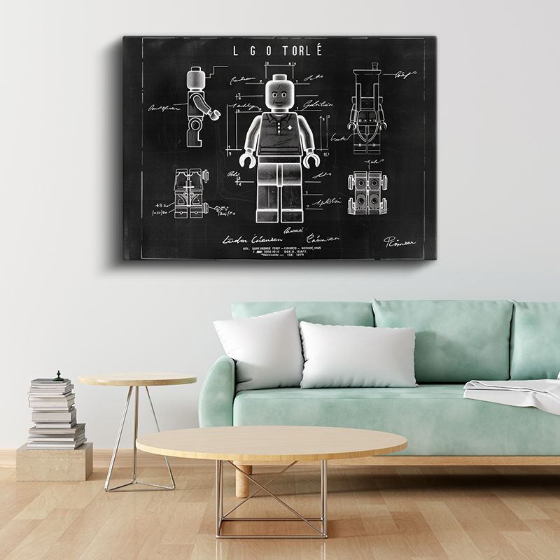 Oyuncak Figür Şeması - Siyah Fonlu Vintage Teknik Çizim Kanvas Tablo