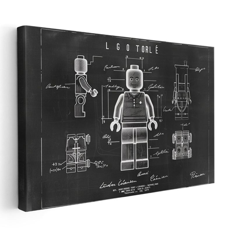 Oyuncak Figür Şeması - Siyah Fonlu Vintage Teknik Çizim Kanvas Tablo