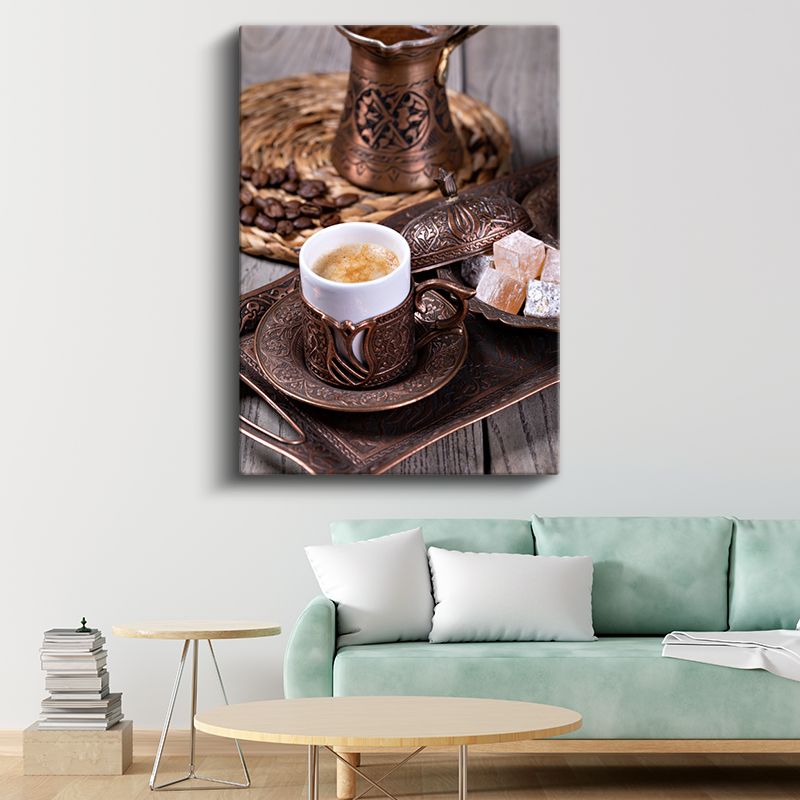 Türk Kahvesi - Geleneksel Bakır Cezvede Sunulan Lokumlu Kahve Keyfi Kanvas Tablo