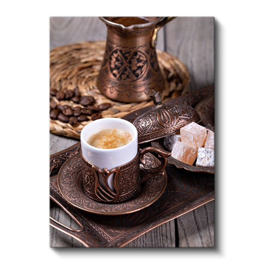 Türk Kahvesi - Geleneksel Bakır Cezvede Sunulan Lokumlu Kahve Keyfi Kanvas Tablo