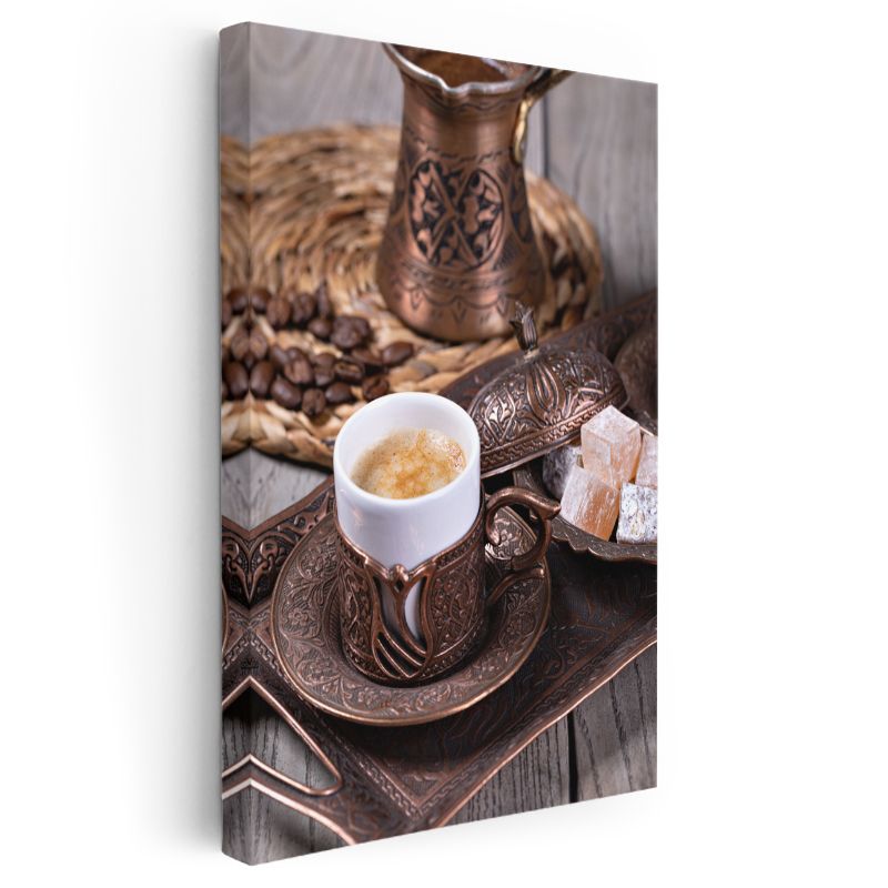Türk Kahvesi - Geleneksel Bakır Cezvede Sunulan Lokumlu Kahve Keyfi Kanvas Tablo