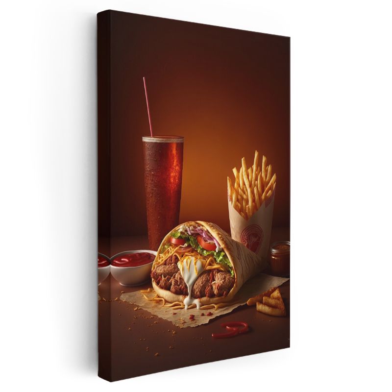 Fast Food Menüsü - Lezzetli Dürüm ve Patates Kızartması Kanvas Tablo
