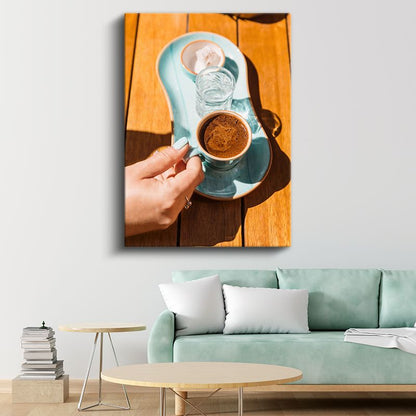 Kahve Molası - Güneşli Masada Türk Kahvesi Sunumu Kanvas Tablo