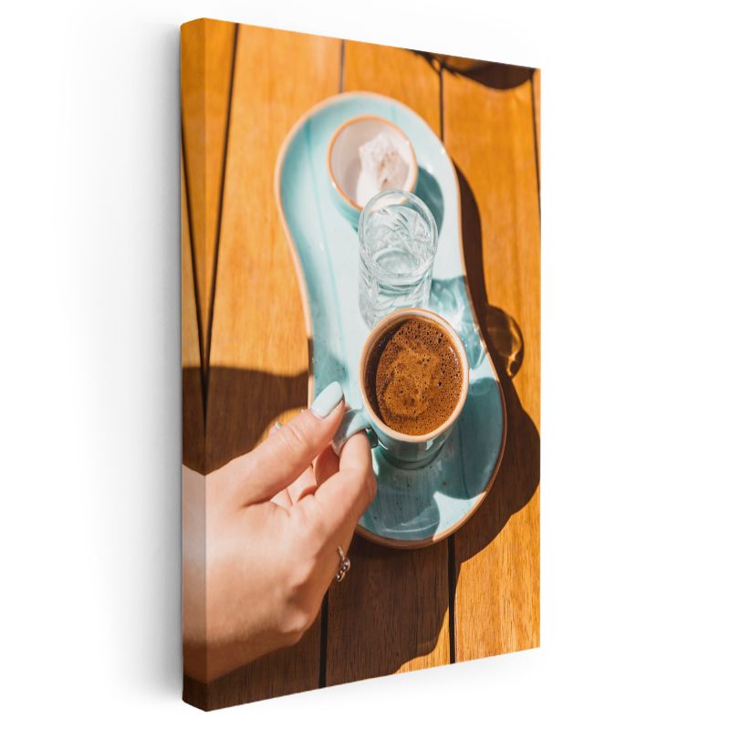 Kahve Molası - Güneşli Masada Türk Kahvesi Sunumu Kanvas Tablo