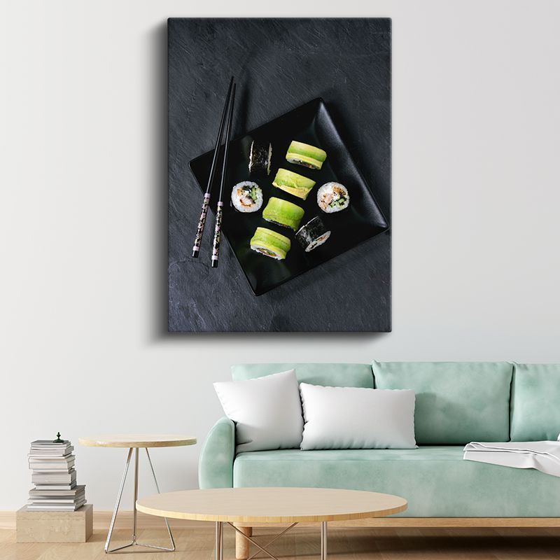 Suşi Tabağı - Siyah Tabakta Sunulan Japon Lezzeti Kanvas Tablo