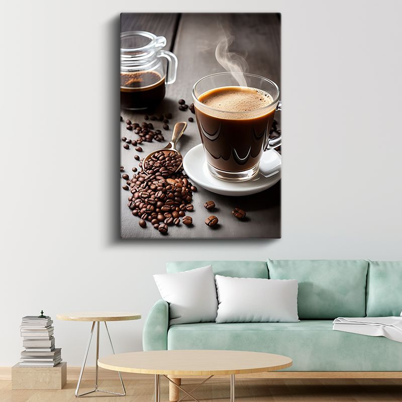 Sıcak Kahve - Taze Çekilmiş Çekirdeklerle Fincan Kanvas Tablo