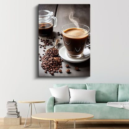 Sıcak Kahve - Taze Çekilmiş Çekirdeklerle Fincan Kanvas Tablo