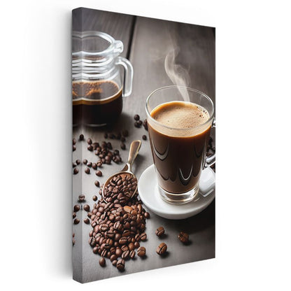 Sıcak Kahve - Taze Çekilmiş Çekirdeklerle Fincan Kanvas Tablo