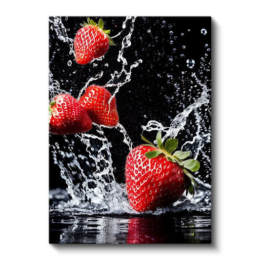 Çilek Sıçraması - Sulu Taze Meyveler Kanvas Tablo