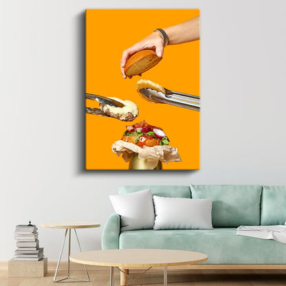 Hamburger Yapımı - Lezzetli Fast Food Hazırlığı Kanvas Tablo