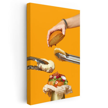 Hamburger Yapımı - Lezzetli Fast Food Hazırlığı Kanvas Tablo
