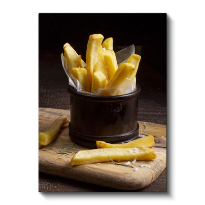 Altın Patates Kızartması - Ahşap Sunum Tahtasında Çıtır Lezzet Kanvas Tablo