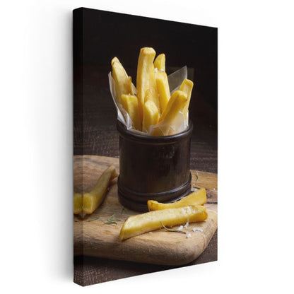 Altın Patates Kızartması - Ahşap Sunum Tahtasında Çıtır Lezzet Kanvas Tablo