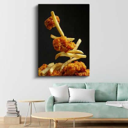 Çıtır Tavuk ve Patates - Havada Asılı Fast Food Ziyafeti Kanvas Tablo