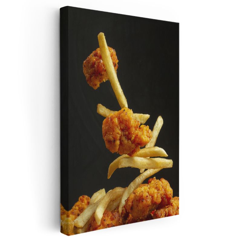 Çıtır Tavuk ve Patates - Havada Asılı Fast Food Ziyafeti Kanvas Tablo