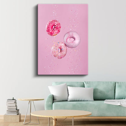 Pembe Donutlar - Renkli Şekerlemeli Tatlı Ziyafeti Kanvas Tablo