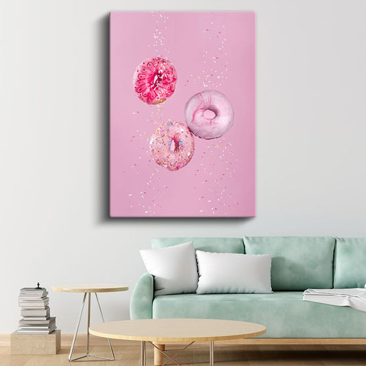 Pembe Donutlar - Renkli Şekerlemeli Tatlı Ziyafeti Kanvas Tablo