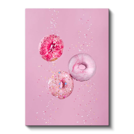 Pembe Donutlar - Renkli Şekerlemeli Tatlı Ziyafeti Kanvas Tablo