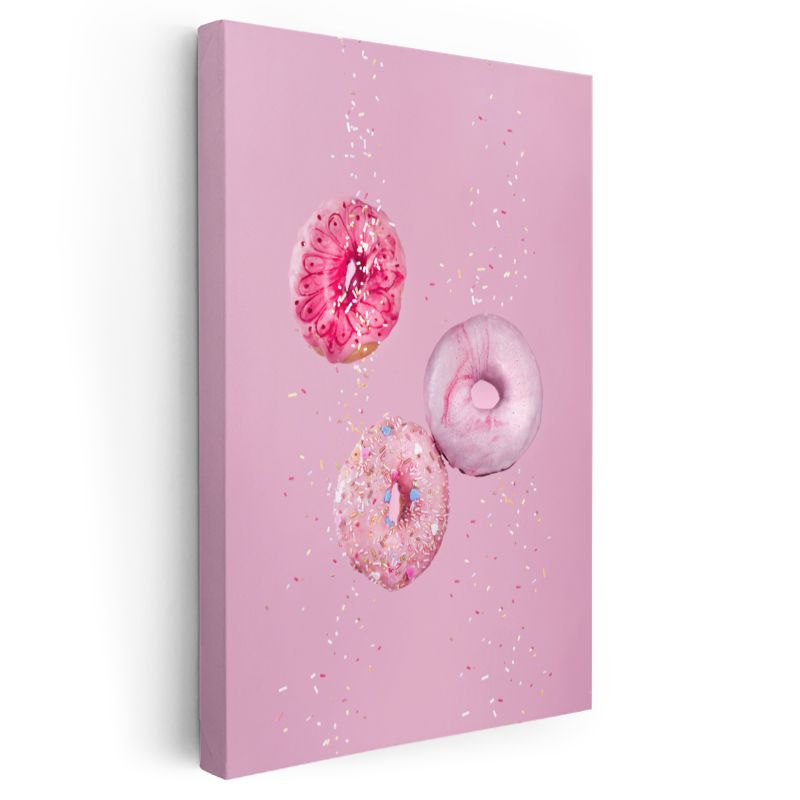 Pembe Donutlar - Renkli Şekerlemeli Tatlı Ziyafeti Kanvas Tablo