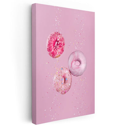 Pembe Donutlar - Renkli Şekerlemeli Tatlı Ziyafeti Kanvas Tablo
