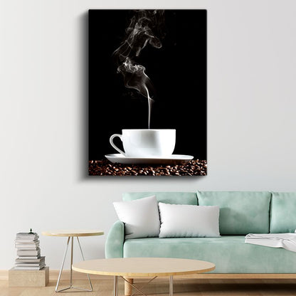 Sıcak Kahve - Buharı Tüten Fincan Kanvas Tablo