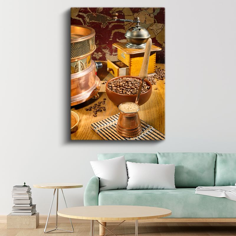 Geleneksel Kahve Ritüeli - Kahve Çekirdekleri ve Değirmen Kanvas Tablo