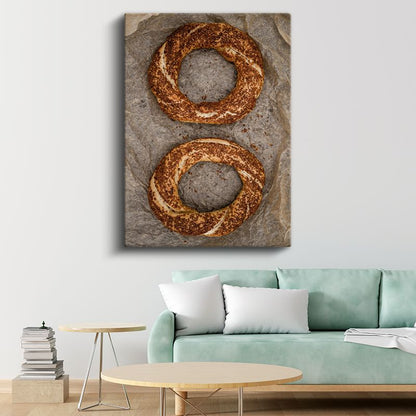 Fırından Taze - El Yapımı Simit Kanvas Tablo