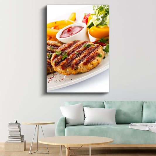 Izgara Köfte - Patates Kızartması ve Sos Eşliğinde Kanvas Tablo