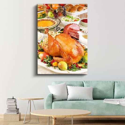 Geleneksel Ziyafet - Kızarmış Hindi ve Garnitürler Kanvas Tablo