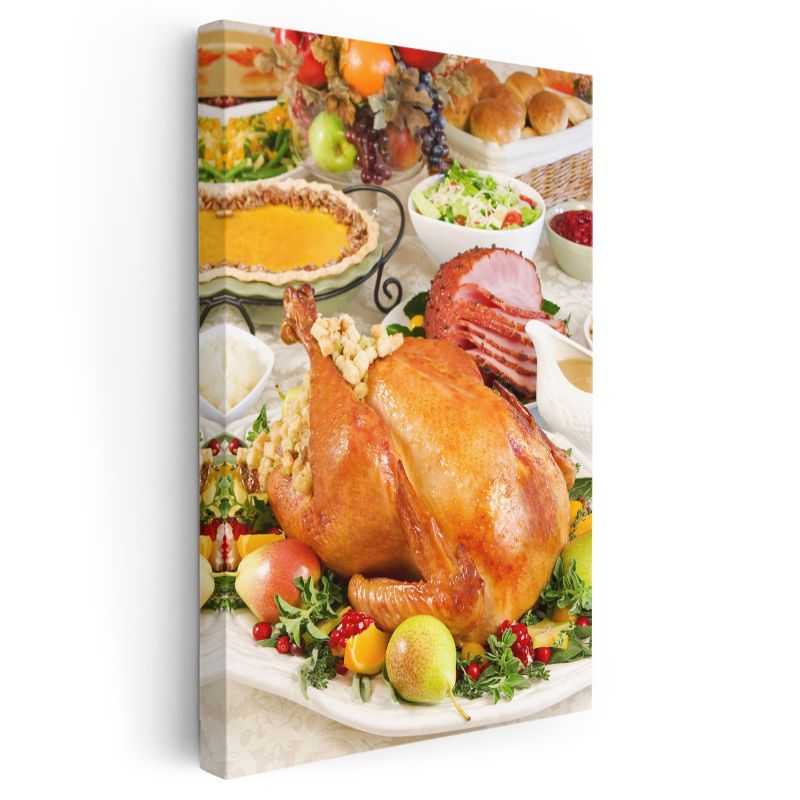 Geleneksel Ziyafet - Kızarmış Hindi ve Garnitürler Kanvas Tablo