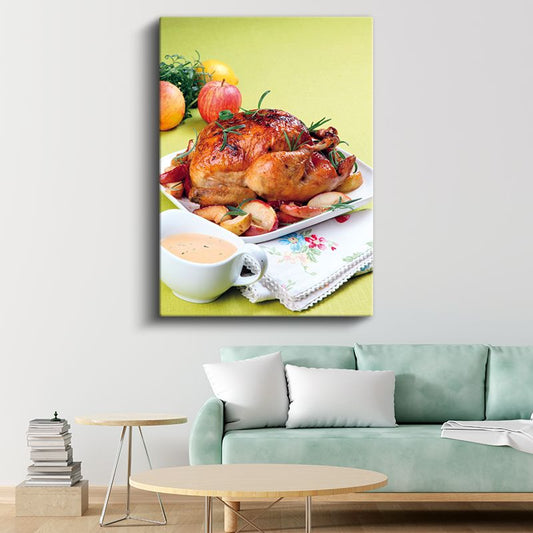 Fırın Tavuk - Elma ve Baharatlarla Hazırlanmış Kanvas Tablo