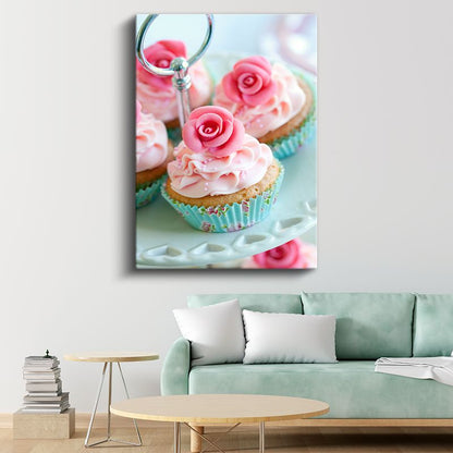 Gül Cupcake - Zarif Pembe Kremalı Tatlı Kanvas Tablo