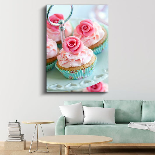 Gül Cupcake - Zarif Pembe Kremalı Tatlı Kanvas Tablo