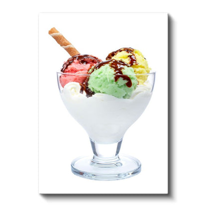 Renkli Dondurma - Üç Renk Bir Arada Külah Kanvas Tablo