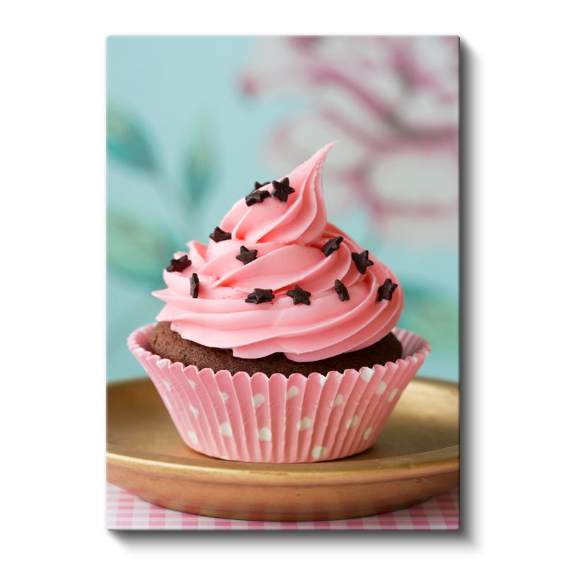 Pembe Cupcake - Yıldız Süslemeli Çikolatalı Tatlı Kanvas Tablo