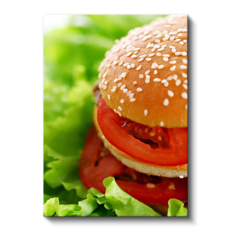 Lezzetli Hamburger - Taze Domates ve Yeşilliklerle Süslenmiş Kanvas Tablo