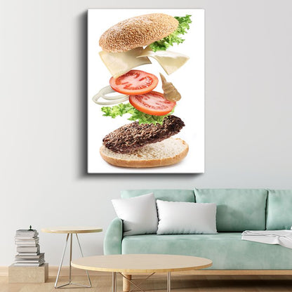Hamburger Sanatı - Havada Asılı Malzemelerle Mükemmel Lezzet Kanvas Tablo