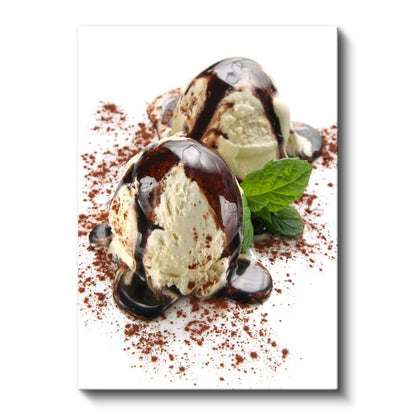 Çikolatalı Dondurma - Nefis Sos ve Nane Yapraklarıyla Sunulan Kanvas Tablo