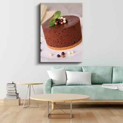 Çikolatalı Mousse Pasta - Nane Yapraklı Gurme Tatlı Kanvas Tablo