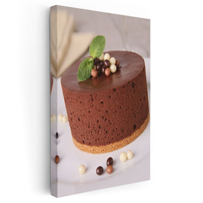 Çikolatalı Mousse Pasta - Nane Yapraklı Gurme Tatlı Kanvas Tablo
