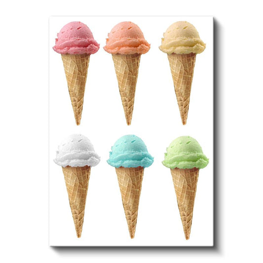 Renkli Dondurma Külahları - Altı Farklı Lezzet Bir Arada Kanvas Tablo