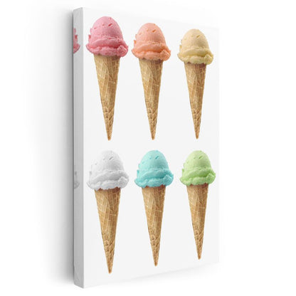 Renkli Dondurma Külahları - Altı Farklı Lezzet Bir Arada Kanvas Tablo