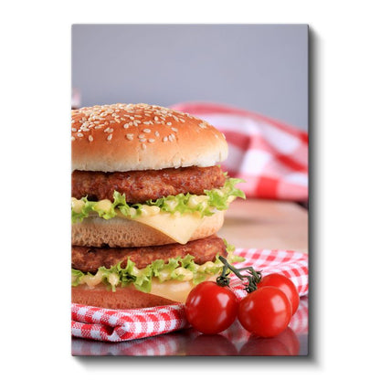 Çift Katlı Hamburger - Peynirli Leziz Fast Food Kanvas Tablo