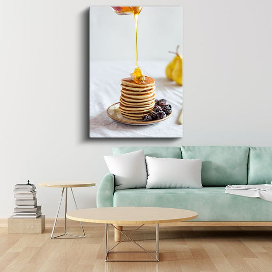 Altın Pancake - Bal ve Böğürtlen Eşliğinde Kanvas Tablo