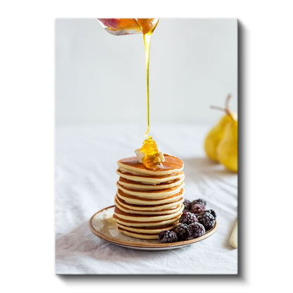 Altın Pancake - Bal ve Böğürtlen Eşliğinde Kanvas Tablo