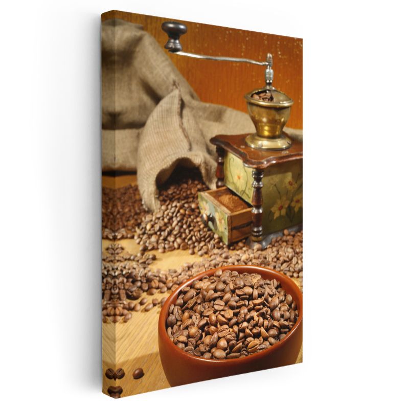 Kahve Çekirdekleri - Nostaljik Değirmen Detayı Kanvas Tablo